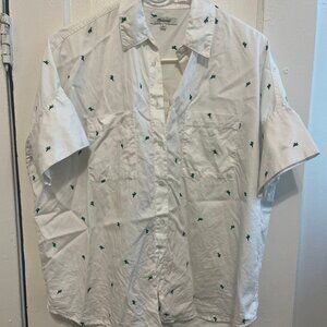 Madewell Oversized Embroidered Cactus Short Sleeve Button-Up